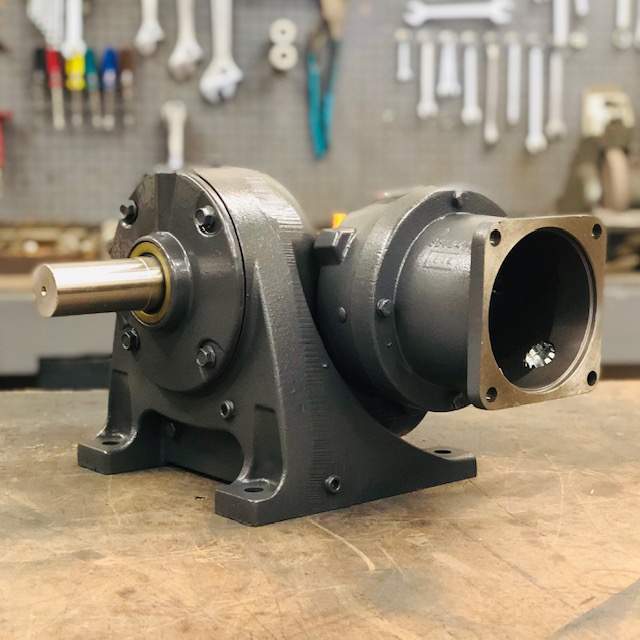 E455-344230 Gearbox with C-face kit for 140TC motor, 20.3 ratio, 84 RPM, 2HP max input, F-1